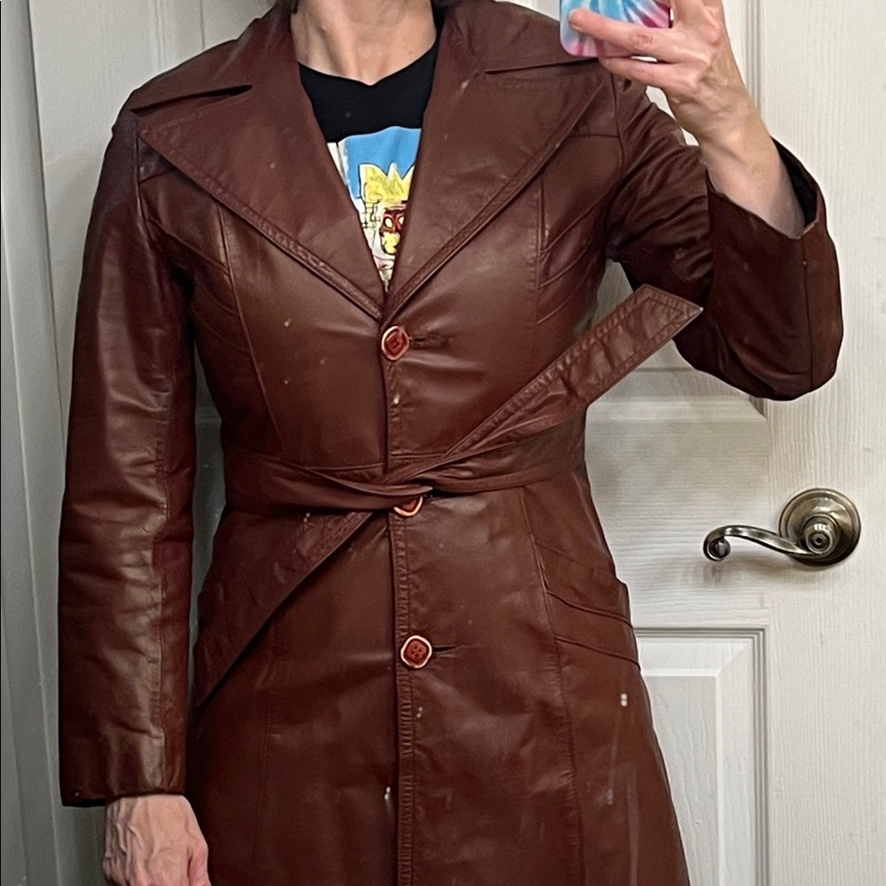 Women's Vintage Brown Leather Coat